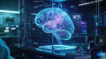 A detailed hologram of a human brain allowing a surgeon to practice and visualize every step of a delicate neurological before enterin photo