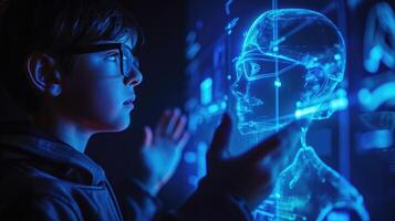 A language learning cl utilizes holographic technology to transport students to different countries and practice conversing with nativ photo