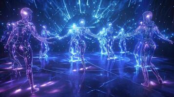 A holographic display of backup dancers moving in perfect synchronization with the music adding to the virtual concerts visual spectacle photo