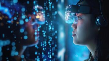 A holographic language exchange program connecting learners with native speakers from around the world in a virtual conversation photo