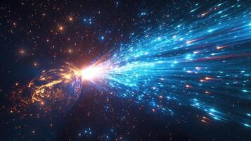 A holographic representation of a comets trajectory displaying its orbit and tail as it travels through space photo
