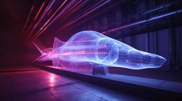 A holographic wind tunnel simulation allowing designers to see the aerodynamic performance of their designs in realtime and make necessar photo