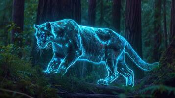 A holographic mountain lion prowls through a forest drawing attention to the need for protected areas for these elusive creatures t photo