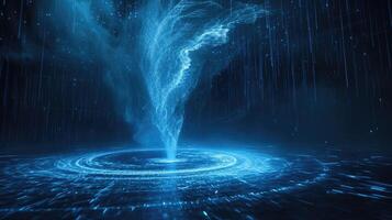 A holographic tornado forms in the center of the stage giving viewers a visual representation of its path and potential impact photo