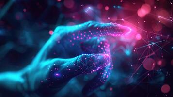 A holographic image of a person swiping a finger representing the ease and efficiency of conducting banking transactions through simpl photo