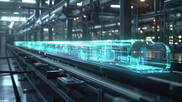 The holographic display of a production line shows the realtime status of every IoTconnected machine and allows for remote adjustment photo