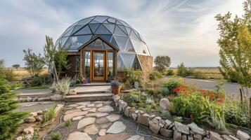 Live offthegrid in style in this unique home featuring a geodesic dome design rainwater collection and purification systems and a greenhouse for growing your own food al photo