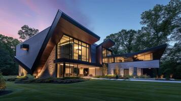 The homes striking facade resembles a piece of abstract art with its intersecting planes and geometric shapes creating a truly unique and sculptural form photo