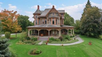 This Victorian farmhouse is a true masterpiece featuring a stunning facade with intricate trim work and a spacious wraparound porch. Inside modern updates and thoughtful desig photo