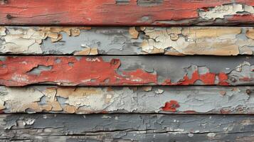 Texture of crumbling wooden ruins remnants of a oncegreat structure. The peeling paint and splintered pieces speak of a different era photo