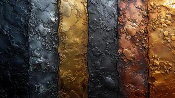 Texture of a metallic gradient starting with a deep charcoal at the base and transitioning into gleaming silver and bronze at the top showcasing the transformation of metal photo