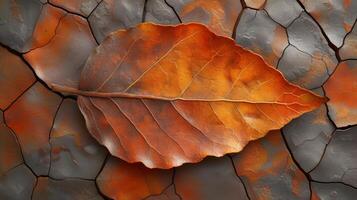 Texture of a burnt sienna leaf its surface resembling a mosaic of earthy hues and complex patterns photo