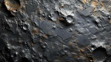 Texture of cooled lava with a metallic sheen and rough cratered surface resembling a moonscape photo