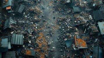 Layers of overlapping debris the texture of a chaotic aftermath and the mark of a destructive typhoon photo