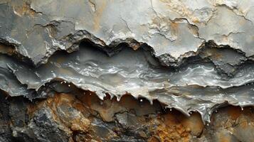 Texture of a spill on a corrugated metal surface highlighting the rough and jagged edges photo
