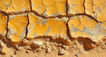 Texture of cracks in dry desert sand contrasting with the smooth curves of nearby sand dunes photo