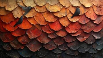 Texture of overlapping wings in varying shades of brown creating a dynamic pattern as a bird swarm takes flight photo