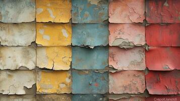 Texture of a crumbling wall its once vibrant hues now faded and cracked a testament to the decades that have ped and the stories it holds within photo