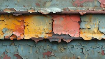 Closeup of peeling paint and rusted metal a physical representation of the need to persevere and evolve to survive in a changing world photo