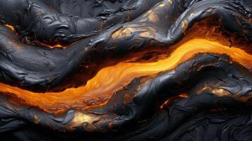 Closeup of molten lava at the edge of the flow showcasing a striated and rippled texture from its constant movement photo