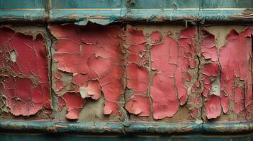 Texture of a book cover with peeled edges revealing layers of different designs and colors that have been added or removed over its lifetime photo