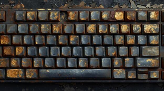 Texture of keys on a keyboard with worn edges and shiny surfaces from years of use symbolizing the constant advancements and rapid pace of innovation in the world of computing photo