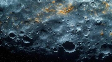 de cerca de un arremolinándose dentado textura de un distante asteroide punteado con cráteres y moteado con reluciente cristales foto