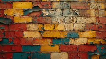 Texture of aged brick walls with colorful layers of chipped paint a visual representation of the citys vibrant history and constant reinvention photo