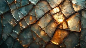 Texture of a cracked mirror with shards reflecting light in unexpected shapes and creating an otherworldly pattern photo