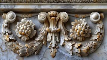 Texture of smooth and polished marble surface of ancient Greek architecture showcasing the refinement and precision of their stone carving techniques photo
