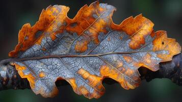 Closeup of a weathered leaf its edges curled and jagged showcasing the effects of time photo