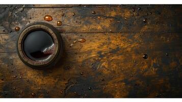 Texture of a wine stain on a wooden table showcasing the deep color and rich texture of a wellaged red wine photo