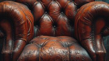 Texture of a vintage leather armchair aged with lines and creases that tell a unique story. The richness of the leather is enhanced by the subtle changes brought on by tim photo