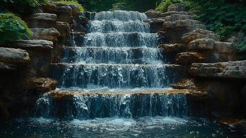 Texture of rippling water cascading down a series of rocky ledges creating a stunning natural staircase photo