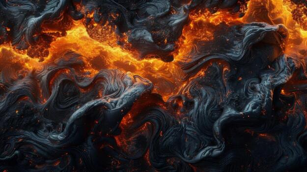 Texture of lumpy bubbly formations on the surface of flowing lava giving it a dynamic and everchanging appearance photo