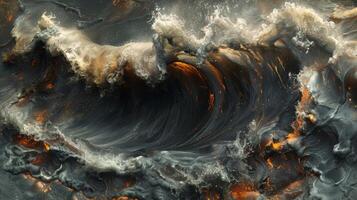 Closeup of the hardened waves and ripples formed in lava as it solidifies capturing the moment of motion frozen in time photo