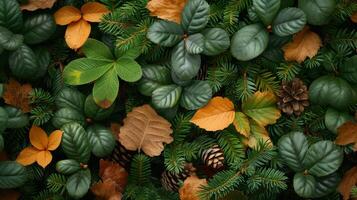 textura de grueso ly pino agujas cubierta el bosque piso en variar sombras de verde y marrón foto