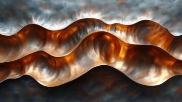 Closeup of a bronze metallic texture rippled and undulating catching the light in a dazzling display photo