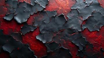 Texture of cooled lava with jagged edges and deep red and black hues creating an ominous look photo