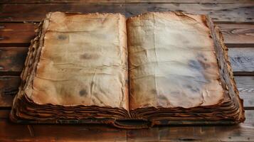 Texture of a vintage book page with yellowed and crinkled edges showing the history and use of paper as a medium for preserving written words photo