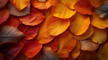 Texture of a of overlapping autumn leaves each one a testament to the changing seasons and the cycle of growth and renewal photo