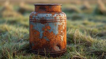 Texture of a rusted metal milk can its once smooth and shiny exterior now pitted and aged reminding us of a simpler and more rugged era photo