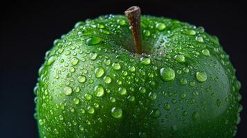 Texture of a young apple with a shiny green skin and a slight fuzz on its surface ready to mature into its signature rosy red hue photo
