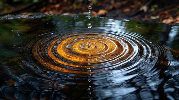 Texture of a puddle with rain drops creating rippling circles photo