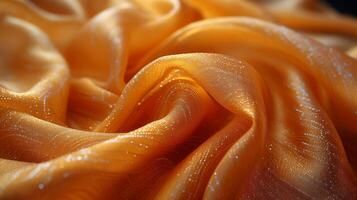 Texture of rich gold fabric with subtle ribbed ripples resembling a luxurious silk robe photo
