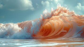 Closeup of a wave crashing against the shore revealing a mesmerizing texture of foamy bubbles and swirling water photo