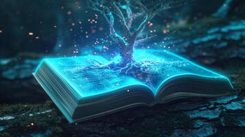 A holographic textbook that comes to life providing interactive lessons and exercises for language learners photo