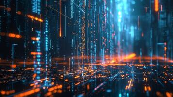 A futuristic hologram displaying a realtime visualization of financial data showcasing the speed and efficiency of connected financial transactions in the modern world photo