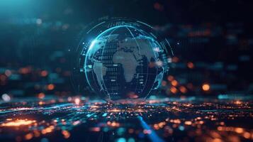 A hologram of a globe with various currencies orbiting it representing the global scope of the investment strategies being discussed photo