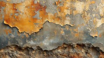 Closeup of rust and patches of faded paint capturing the visual story of the weathered walls long history photo